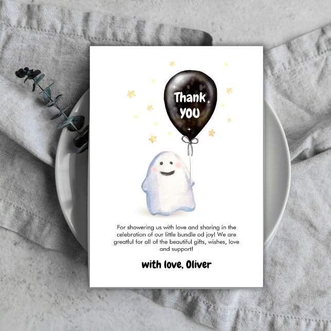 Tarjeta De Agradecimiento Stars Whimsical Little Boo Balloon Baby Shower (Stars Whimsical Little Boo Balloon Baby Shower Thank You Card)