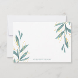 Tarjeta De Agradecimiento Stationery personalizada Gold Green Floral