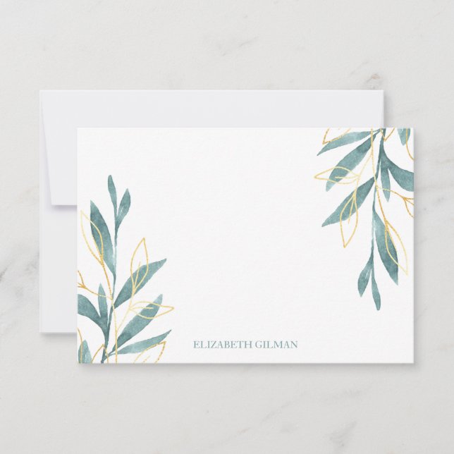 Tarjeta De Agradecimiento Stationery personalizada Gold Green Floral (Anverso)
