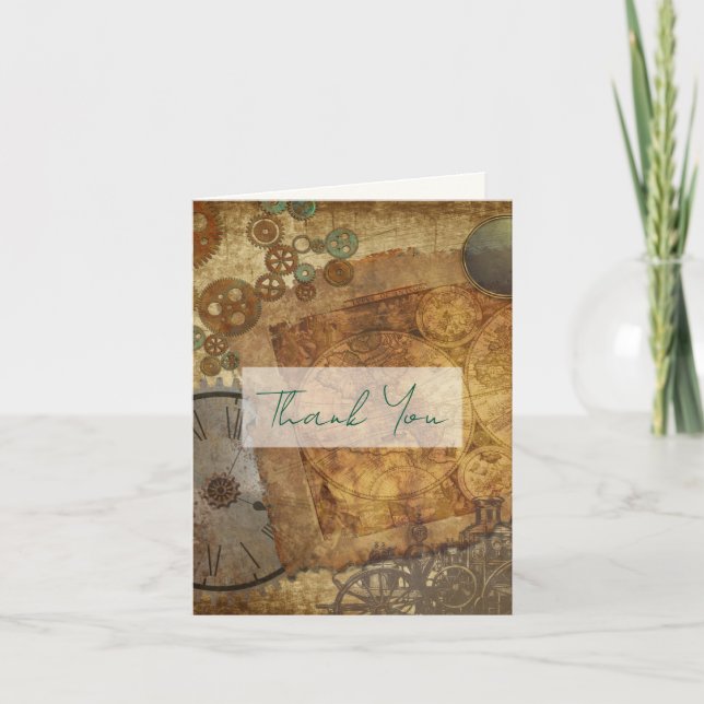 Tarjeta De Agradecimiento Steampunk Boda Gracias Cartas de Mensajes (Anverso)