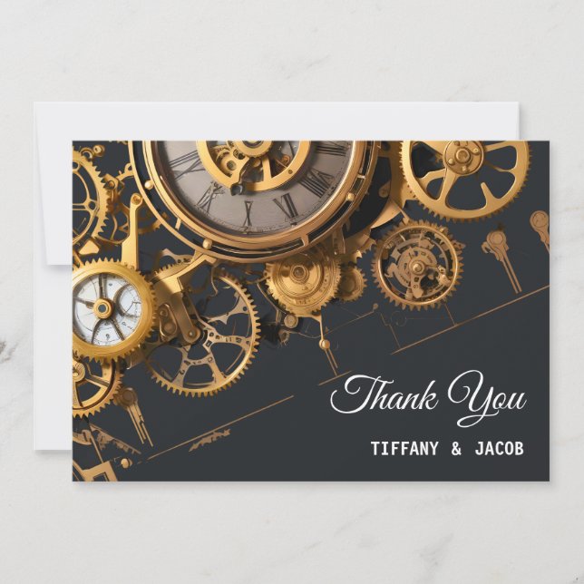 Tarjeta De Agradecimiento Steampunk Extravaganza Boda de relojería de época (Anverso)