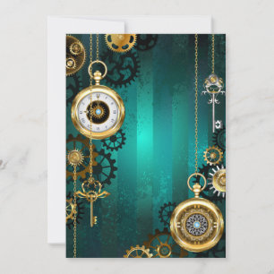 Tarjeta De Agradecimiento Steampunk Jewelry Watch sobre un fondo verde