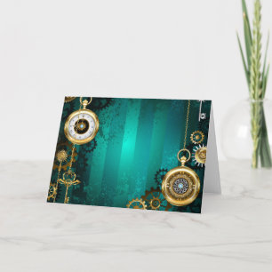 Tarjeta De Agradecimiento Steampunk Jewelry Watch sobre un fondo verde