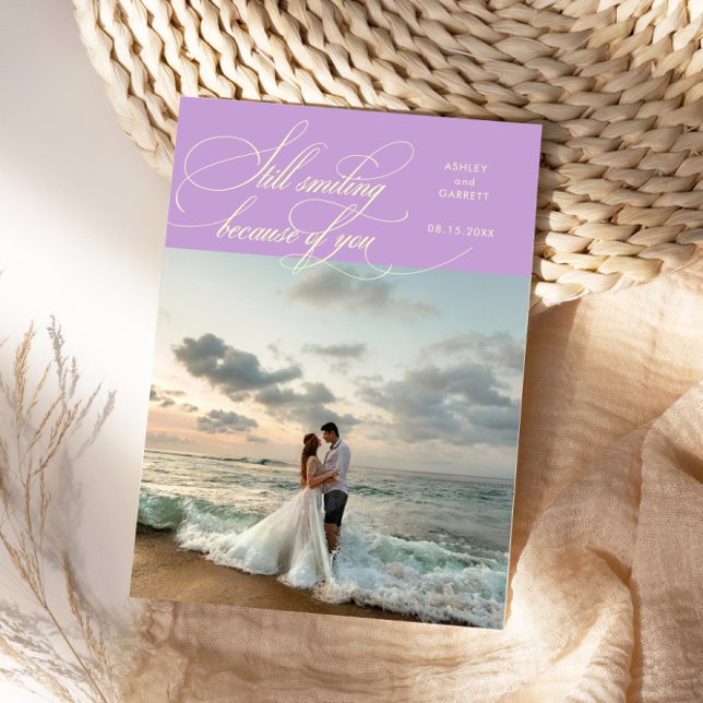 Tarjeta De Agradecimiento Still Smiling Elegant Wedding Photo Wisteria (Subido por el creador)