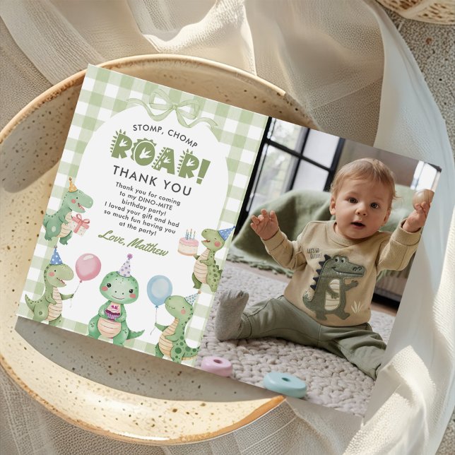 Tarjeta De Agradecimiento Stomp Chomp Roar Dinosaur 1er cumpleaños Foto (Subido por el creador)