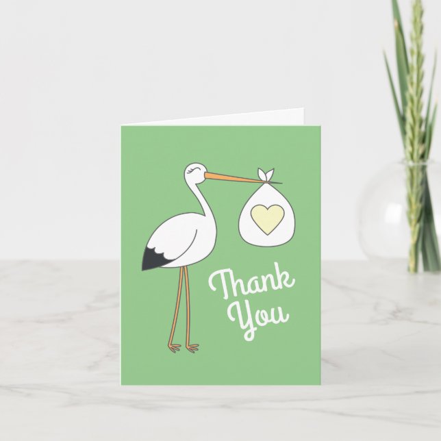 Tarjeta De Agradecimiento Stork Baby Shower Green Spring (Anverso)