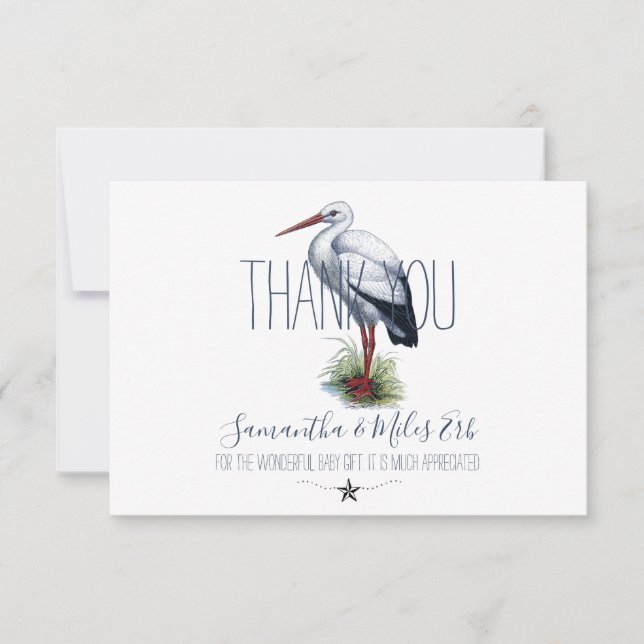 Tarjeta De Agradecimiento Stork Baby Shower Text Gracias (Anverso)