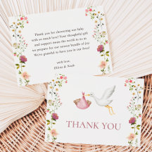 Stork Delivery Pink Floral Garden Girl Baby Shower