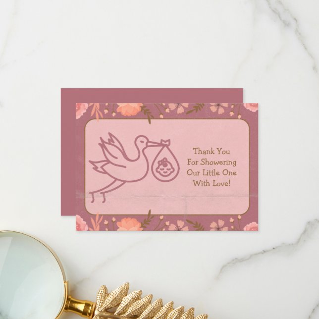Tarjeta De Agradecimiento Stork llevando Baby-Baby Shower (Anverso/Reverso In Situ)