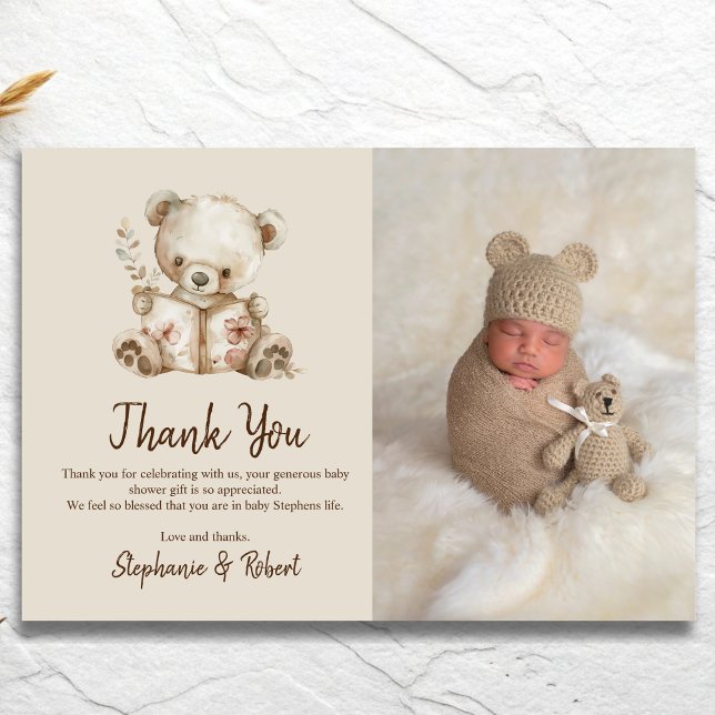 Tarjeta De Agradecimiento Storybook Bear Photo Baby Shower Gracias (Subido por el creador)