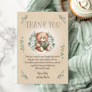 Tarjeta De Agradecimiento Storybook Teddy Bear Sage Tan Vintage Baby Shower