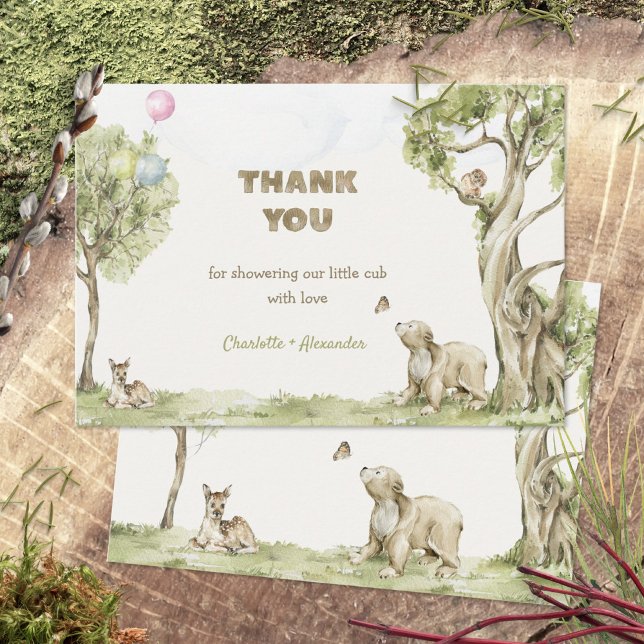 Tarjeta De Agradecimiento Storybook Woodland Bearly Wait (Storybook Woodland Bearly Wait Thank You Card ©Susanne Sachers - Sunny Mind 🌞)