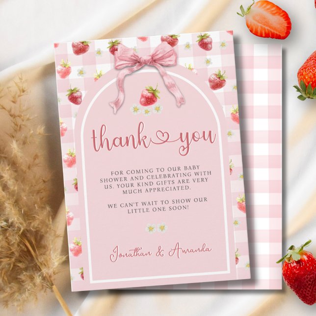 Tarjeta De Agradecimiento Strawberries Ribbon Berry Sweet Baby Shower (Subido por el creador)