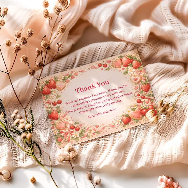Tarjeta De Agradecimiento Strawberries & Sweethearts Valentine Party (Subido por el creador)