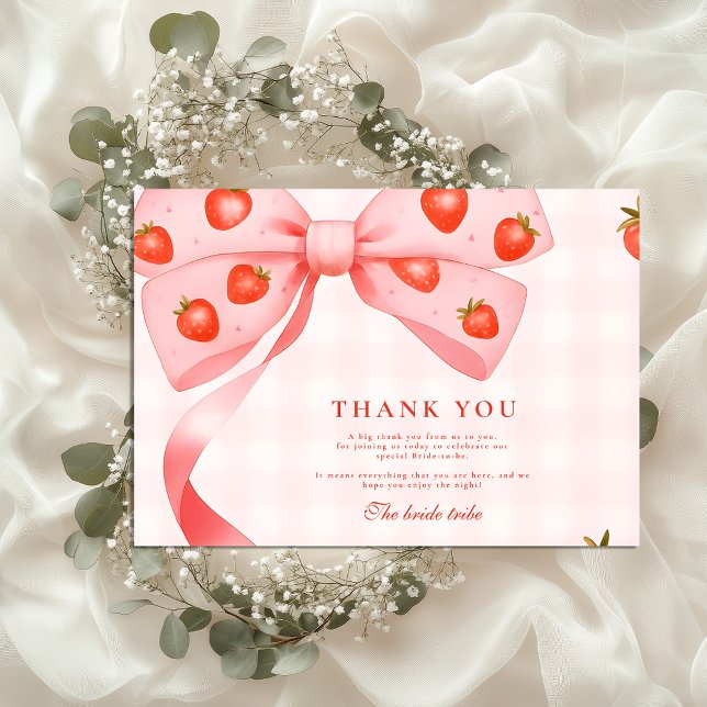 Tarjeta De Agradecimiento Strawberry Bow Bridal Shower (Subido por el creador)