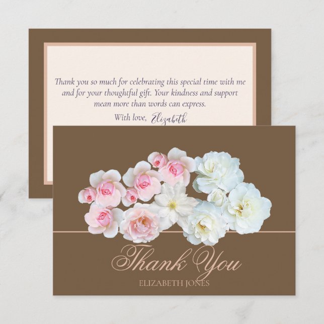 Tarjeta De Agradecimiento Stylish Botanical Pink White Rose Floral Thank You (Anverso / Reverso)