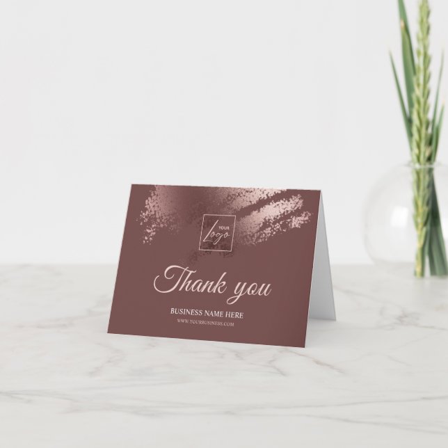 Tarjeta De Agradecimiento Stylish Bronze Business Logo Folded Thank You Card (Anverso)