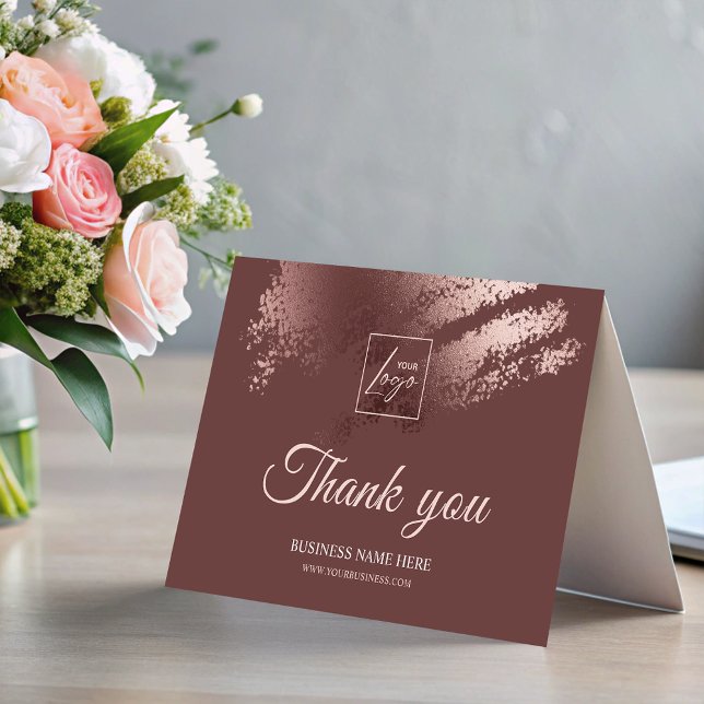 Tarjeta De Agradecimiento Stylish Bronze Business Logo Folded Thank You Card (Stylish Bronze Business Logo Folded Thank You Card)