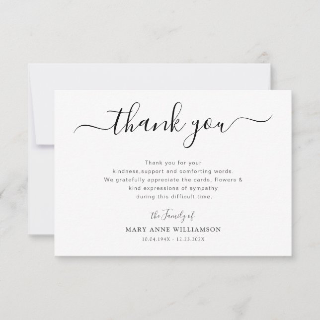 Tarjeta De Agradecimiento Stylish script funeral thank you note (Anverso)