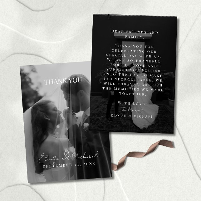 Tarjeta De Agradecimiento Stylish Wedding Photo Double-sided Thank You (Thank guests for celebrating your special day with this Stylish Wedding Photo Double-sided Thank You)