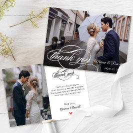 Tarjeta De Agradecimiento Stylish White Calligraphy Wedding Photo