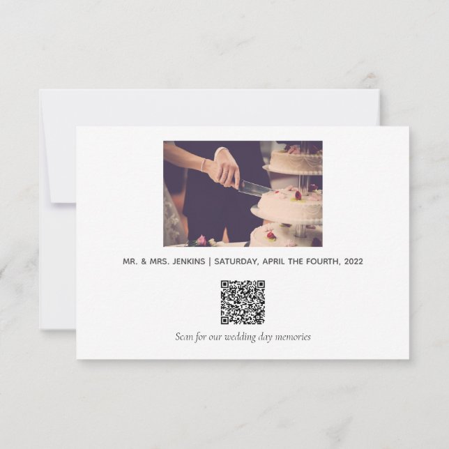 Tarjeta De Agradecimiento Su foto boda y recuerdos código QR Gracias (Reverso)