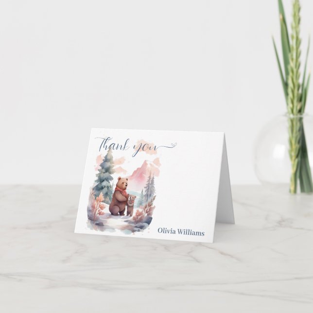 Tarjeta De Agradecimiento Su frío fuera del bosque de invierno lleva Baby Sh (Anverso)