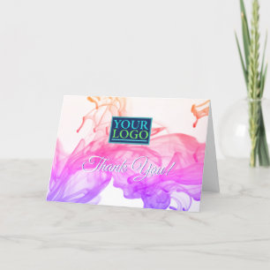 Tarjeta De Agradecimiento Su logotipo, nombre comercial, color púrpura y tin