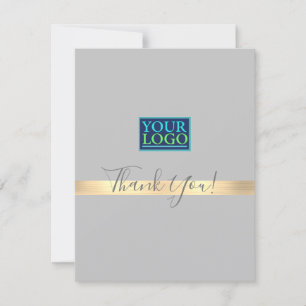 Tarjeta De Agradecimiento Su logotipo, nombre comercial, franja dorada, gris