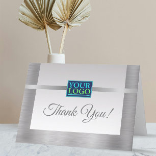 Tarjeta De Agradecimiento Su Logotipo, Nombre de la Empresa, Mensaje, Plata