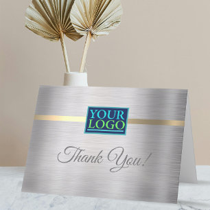 Tarjeta De Agradecimiento Su logotipo, nombre de la empresa, plateado cepill