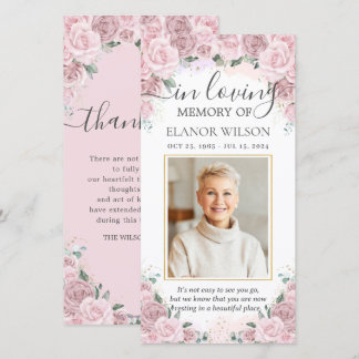 Tarjeta De Agradecimiento Suave Floral Foto Funeral Memorial Rosa Rosado