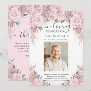 Tarjeta De Agradecimiento Suave Floral Rosa Claro Foto Funeral Memorial
