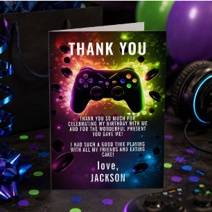 Tarjeta De Agradecimiento ¡Sube de Nivel! Fiesta de Cumpleaños de Videojuego