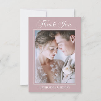 Tarjeta De Agradecimiento Subir foto Caligrafía floral de boda rosa polvorie