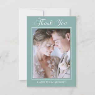 Tarjeta De Agradecimiento Subir foto Sage Verde Floral Boda Caligrafía