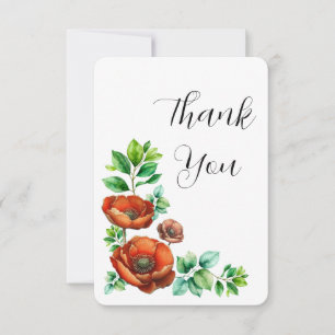 Tarjeta De Agradecimiento Sublime acuarela Red Poppies en estilo vintage