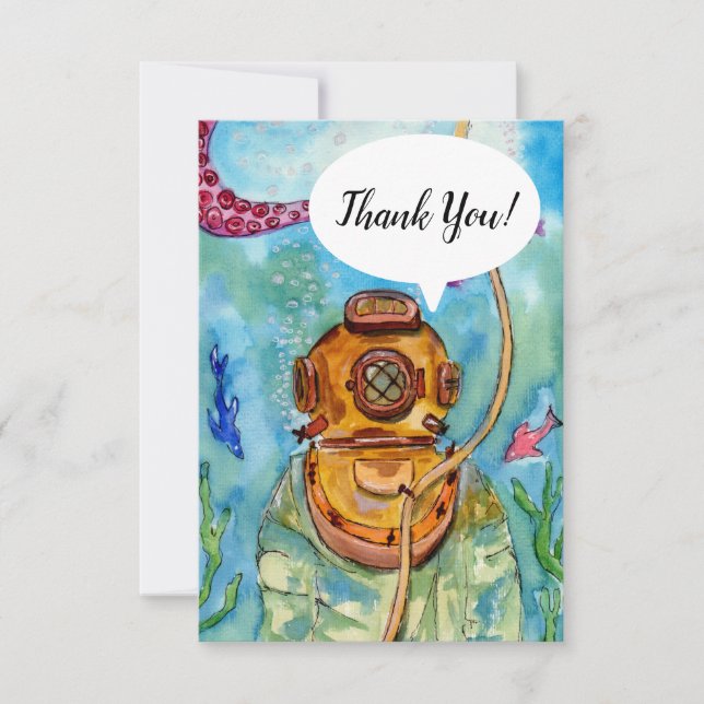 Tarjeta De Agradecimiento Submarino Deep Sea Diver (Anverso)