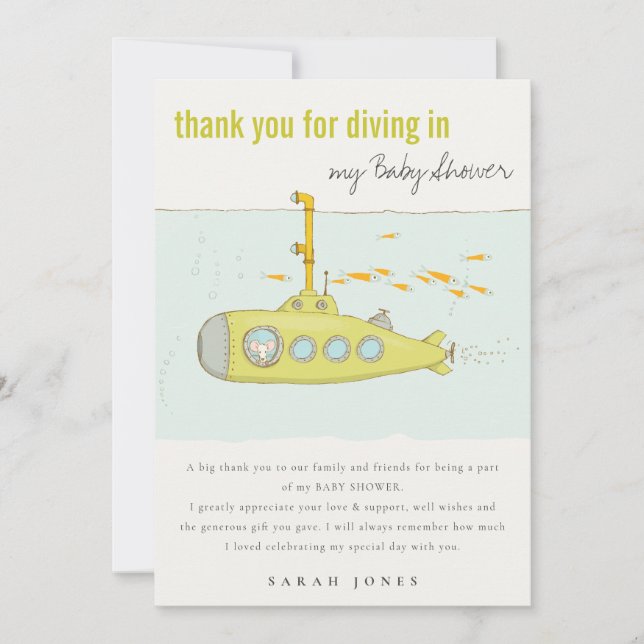 Tarjeta De Agradecimiento Submarino submarino Baby Shower (Anverso)