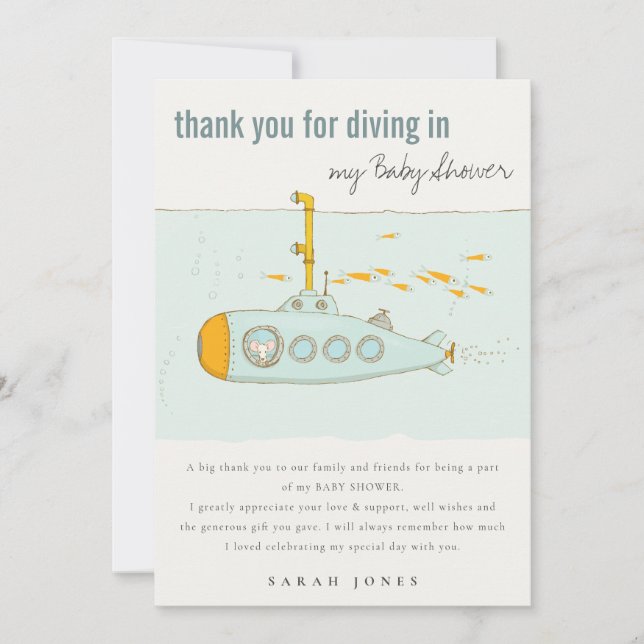 Tarjeta De Agradecimiento Submarino submarino Baby Shower (Anverso)
