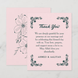 Tarjeta De Agradecimiento Subtle Grace Blush & Slate Gray Floral Wedding