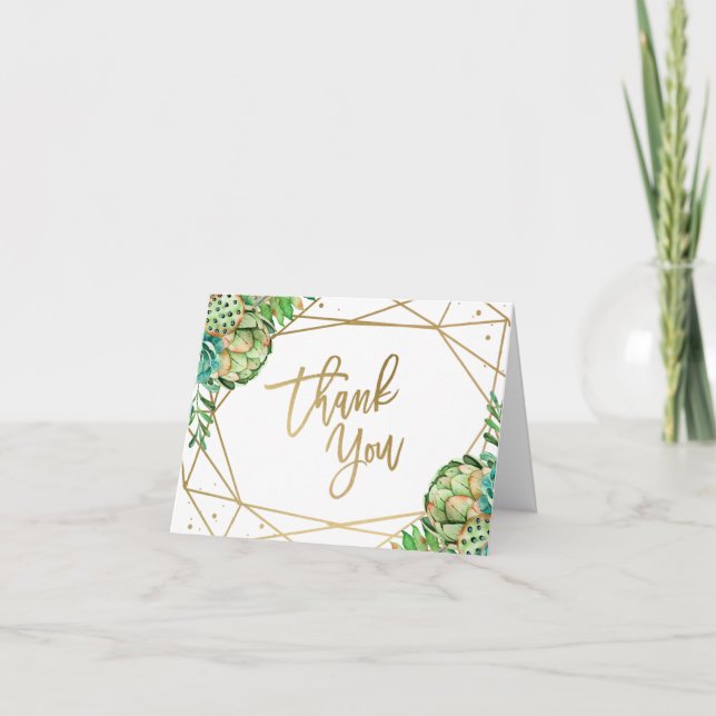Tarjeta De Agradecimiento Succulent del marco del oro personalizado (Anverso)