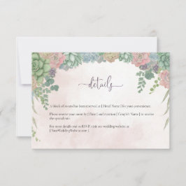 Tarjeta De Agradecimiento Succulent Green and Blush Wedding Details Card