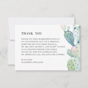 Tarjeta De Agradecimiento Suculentas acuarela. Cactus de boda. Botánico