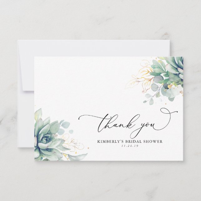 Tarjeta De Agradecimiento Suculentas flores verdes gracias (Anverso)