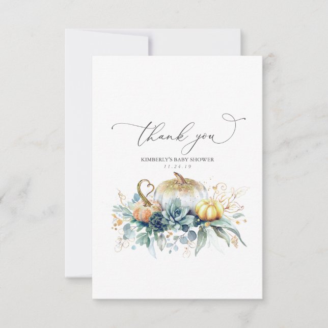 Tarjeta De Agradecimiento Suculentas y calabazas Baby Shower Gracias (Anverso)