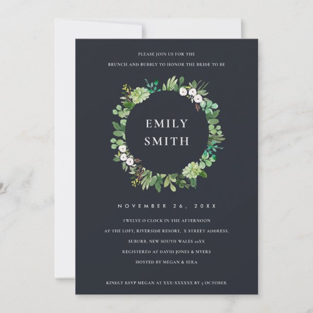 TARJETA DE AGRADECIMIENTO SUCULENTE NEGRO FAUNA BRUNCH BUBBLY INVITE (Anverso)