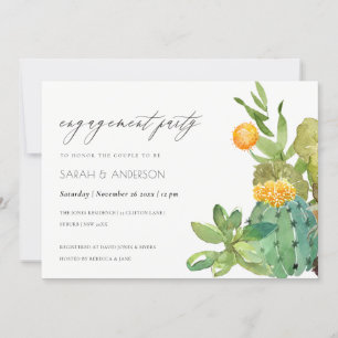 Tarjeta De Agradecimiento Suculento Cacti Yellow Fauna Engagement Invite