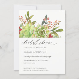Tarjeta De Agradecimiento Suculento Cactus Rojo Floral Bridal Shower Invite