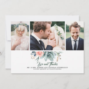Tarjeta De Agradecimiento Suculento verde y rosa rosa rosa 3 fotos Boda